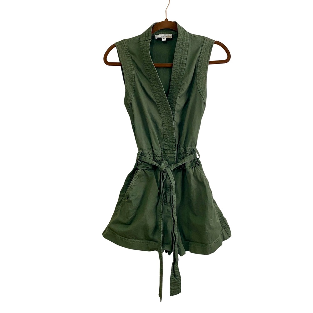 Derek Lam Collective Olive Green Utility Romper Sleeveless Tie Waist Cotton 42 6